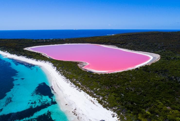 Aerial view of Lake Hillier, Middle Island near Esperance, WA © Tourism Western Australia
