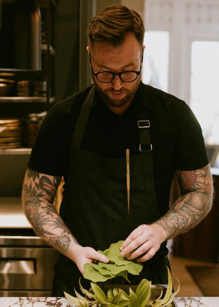 Chef preparing vegetables at Restaurant Botanic, Adelaide, South Australia © Jonathan van der Knaap 