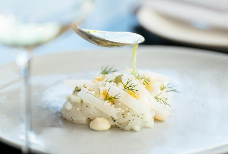 Abrolhos Island Scallop dish at Wildflower restaurant in Perth, Western Australia © Wildflower