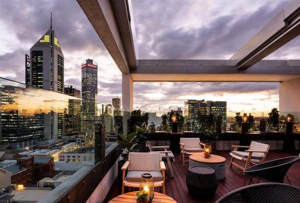 A dusk sky on display at the Rooftop at QT, Perth, Western Australia © QT Perth 