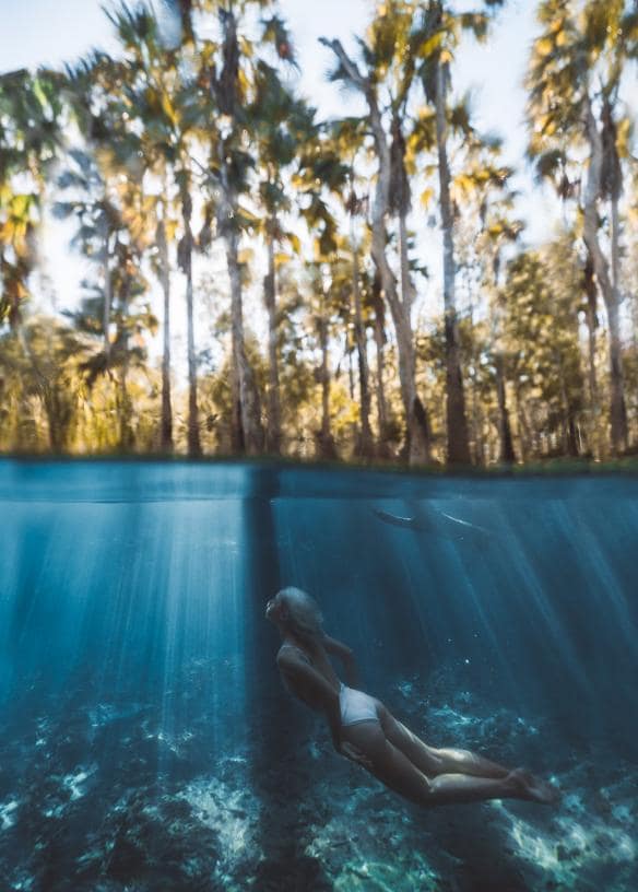 A visitor swimming underwater at Bitter Springs, Elsey National Park, Northern Territory © Tourism NT/Carmen Huter 