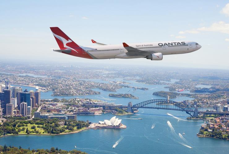 Qantas A330 over Sydney Harbour, Sydney, New South Wales © Qantas